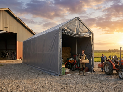 Grey Storage Shelter PRO XL made from PVC and steel for industrial use - view 3