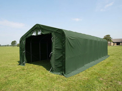 Green PVC storage shelter with galvanised steel frame