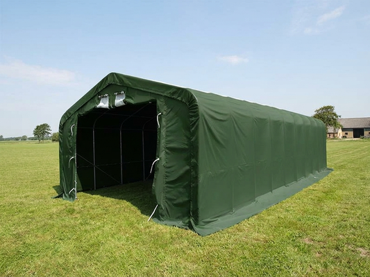 Green PVC storage shelter with galvanised steel frame
