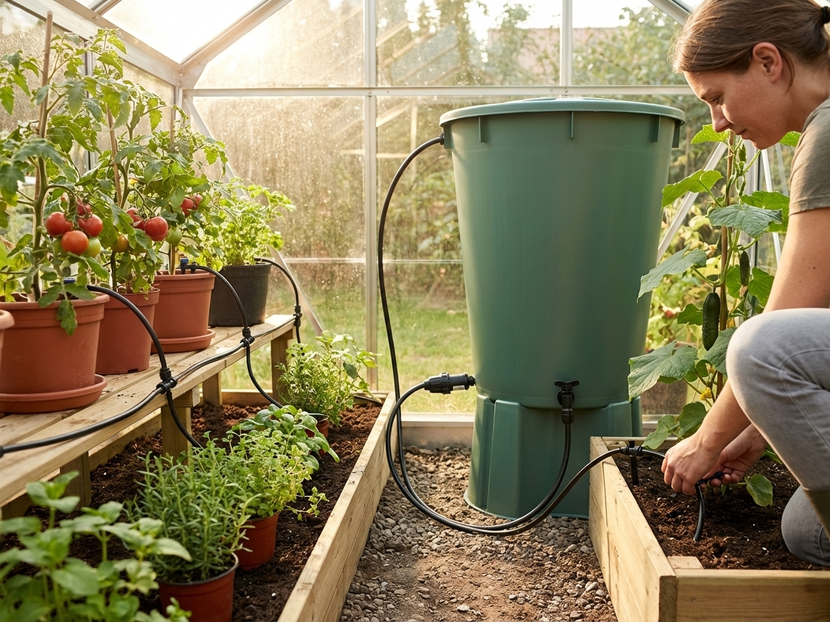 Greenhouse irrigation system in black with self-flow mechanism