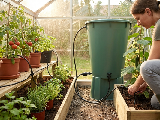 Greenhouse irrigation system in black with self-flow mechanism