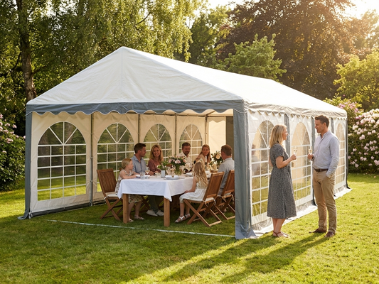 PVC marquee 6x8 m in grey/white with galvanised steel frame