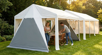 PVC roof end section 6x2m in white and grey, outdoor use