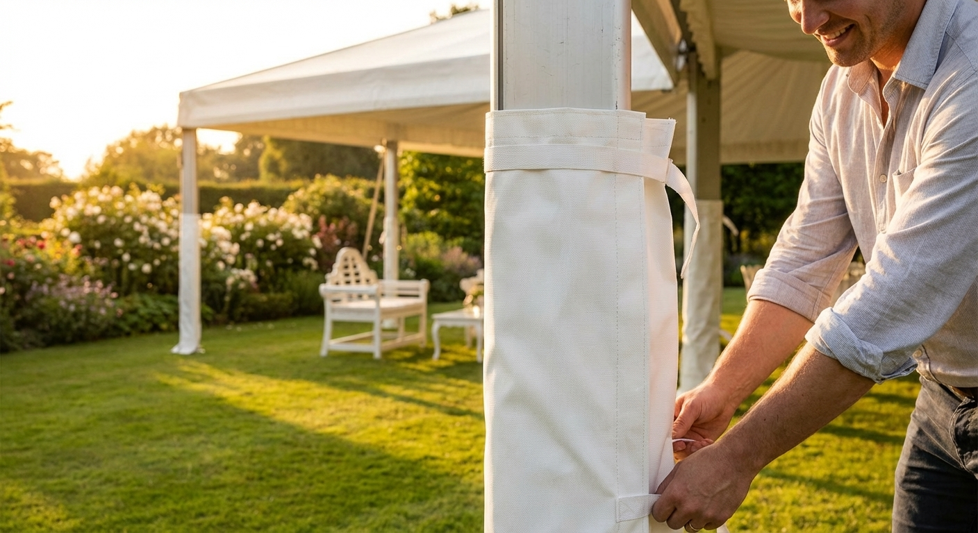 White 2m PVC leg cover for event marquees - product detail
