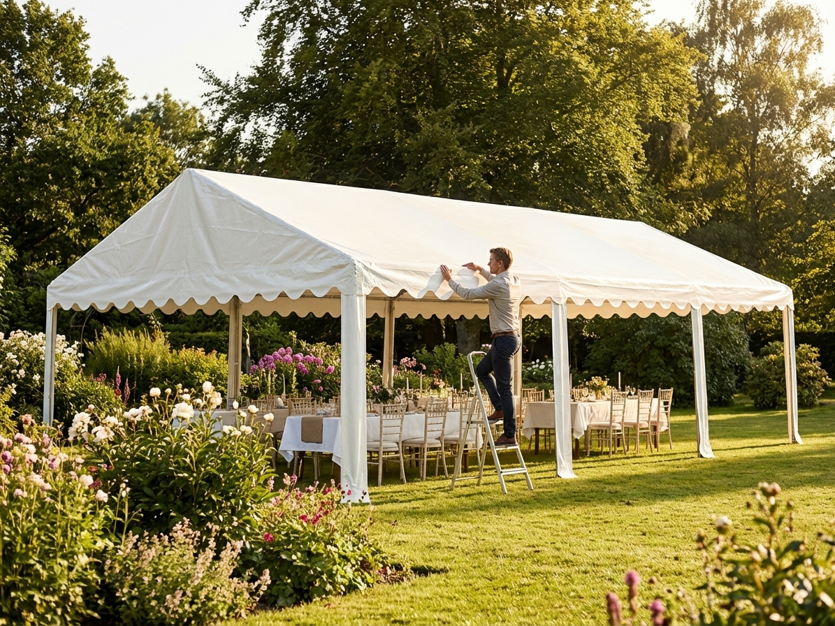 White PVC roof cover for 8x16 m marquee, strong and waterproof