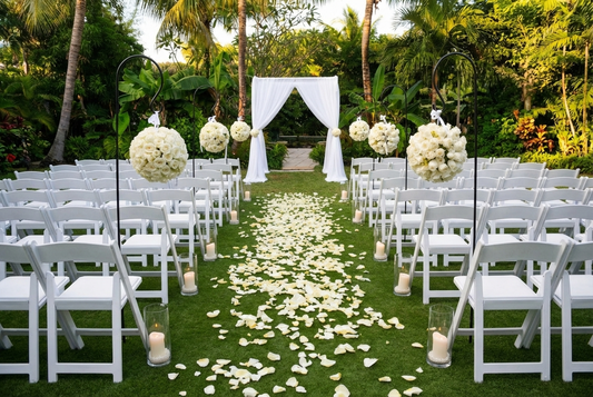 Padded folding chairs in white with PU leather seats and PP frame