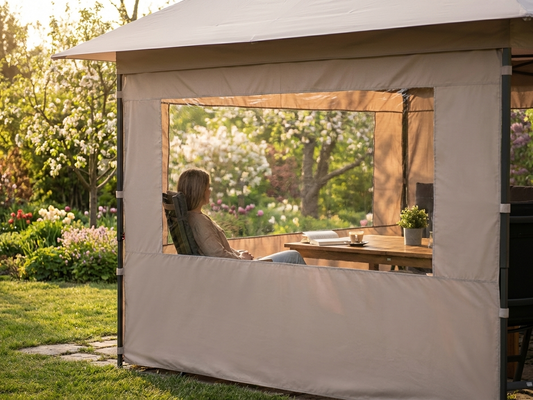 Sidewall with panorama window in latte colour for outdoor events - product detail