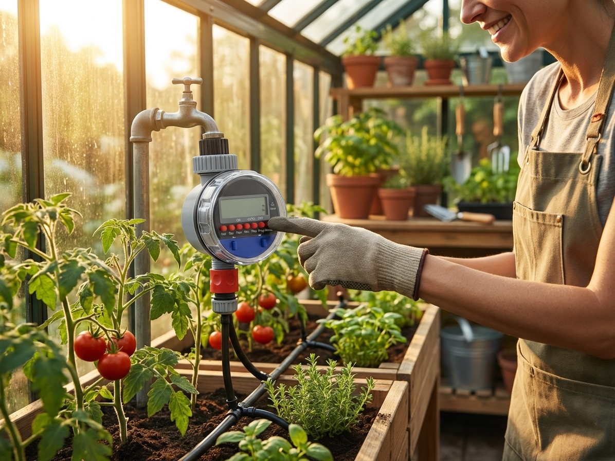 Electronic timer for greenhouse irrigation in black and blue - view 3