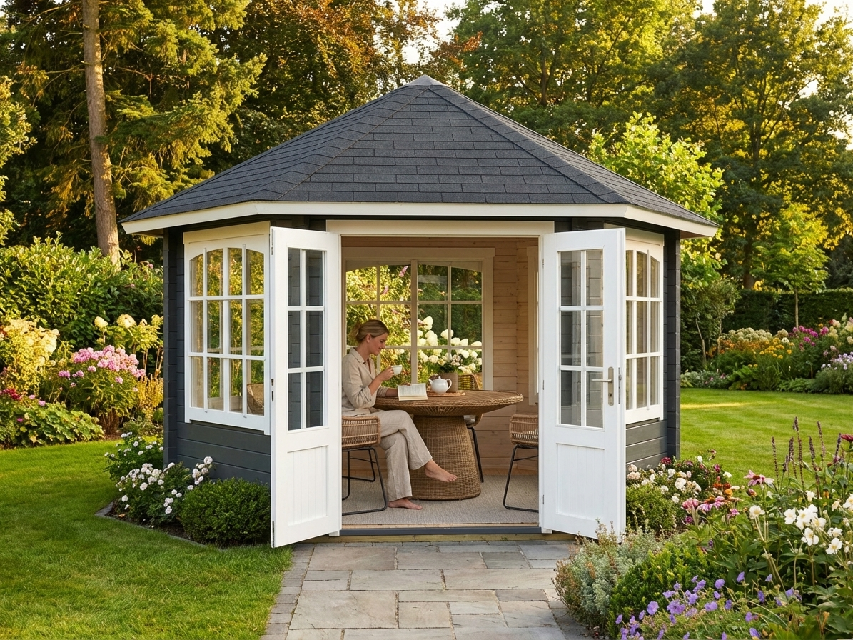 Wooden gazebo in dark grey made from Nordic Spruce for garden use - product detail