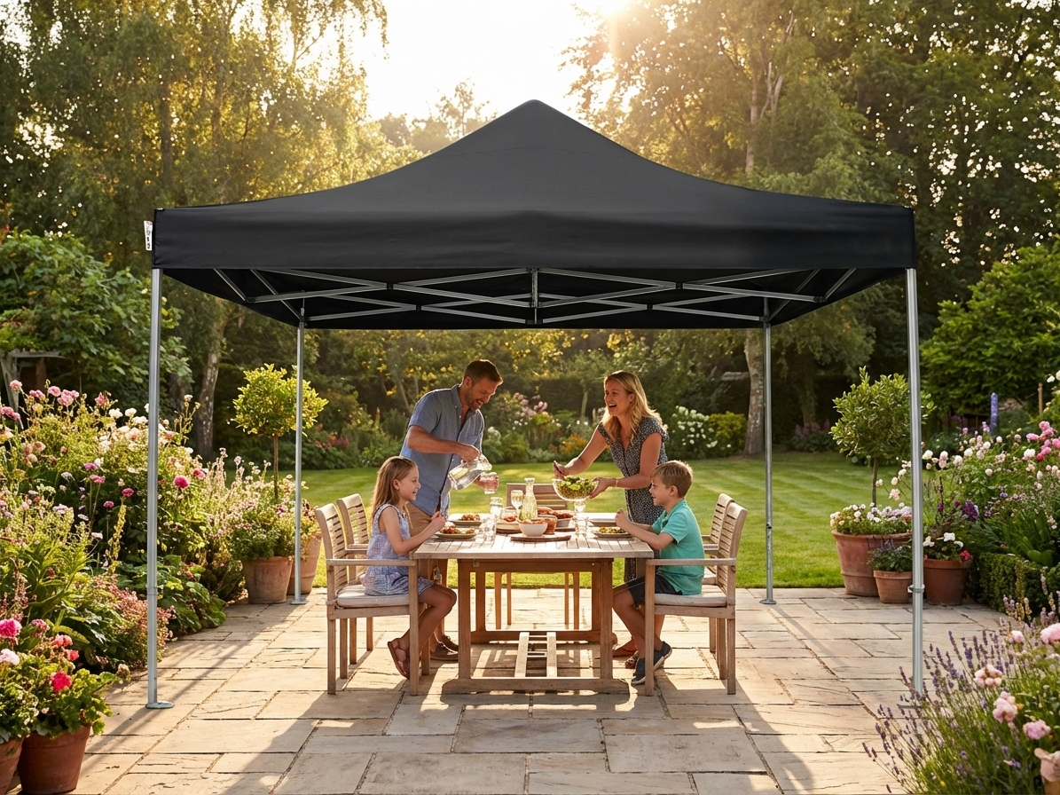 Black pop up gazebo with aluminium frame for outdoor events