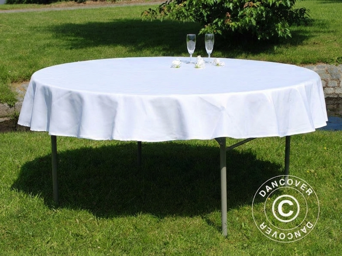 Round white tablecloth made from polyester for indoor and outdoor use - product detail