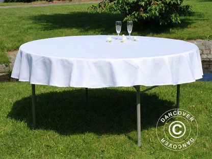 Round white tablecloth made from polyester for indoor and outdoor use - product detail