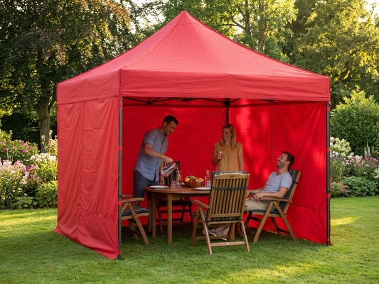 Red pop up gazebo with aluminium frame, 3x3m size