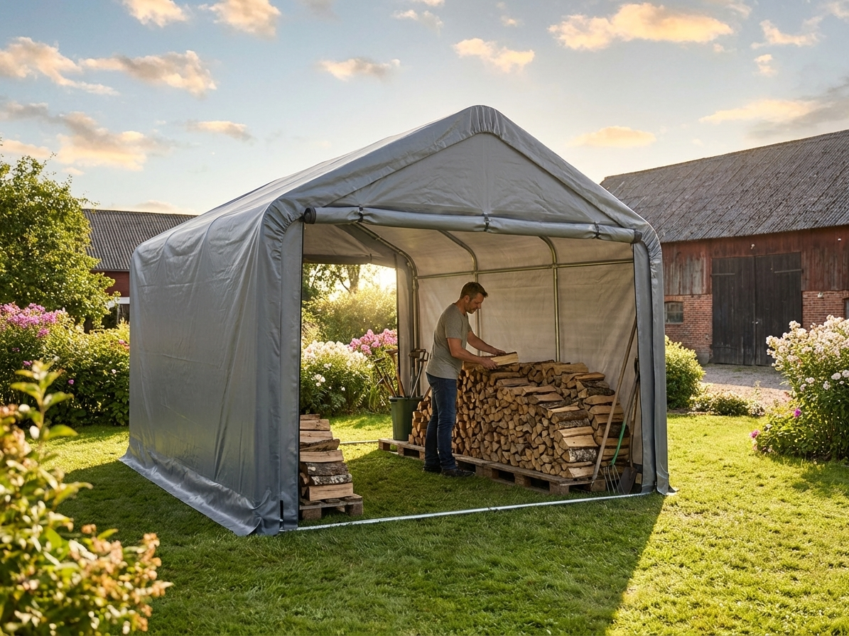 Grey roof cover for storage shelter, 6x6 m polyethylene tarpaulin - product detail