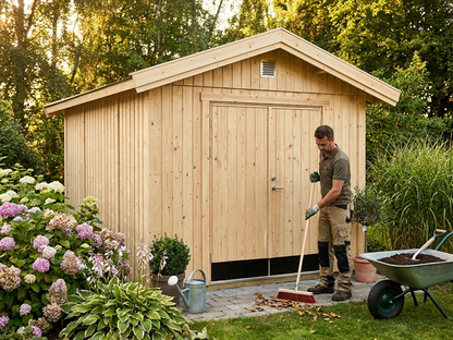 Wooden garden shed made from Nordic Spruce in natural colour - product detail