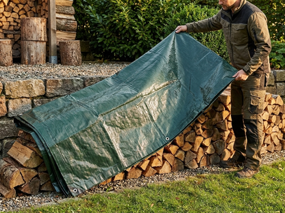 Dark green tarpaulin 5x8 meters for outdoor use - product detail