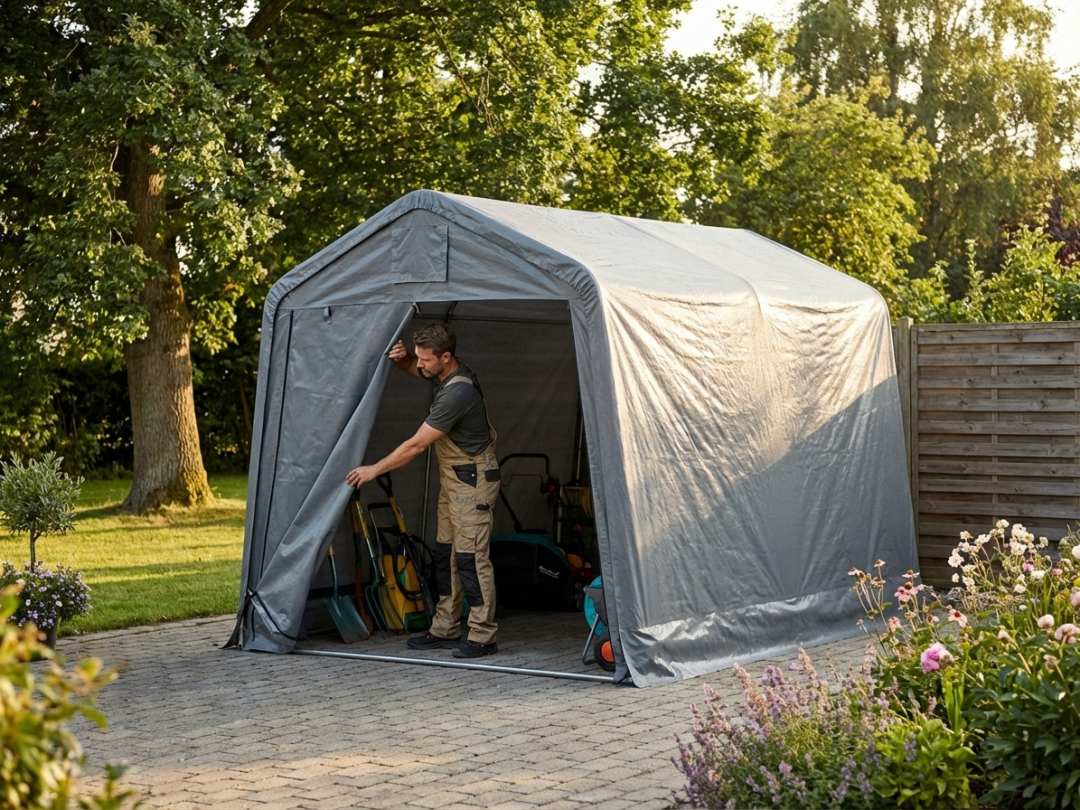 Grey roof cover for storage tent made of PE tarpaulin - view 3