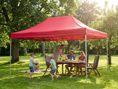 Red pop-up gazebo 3x4.5m with aluminium frame for outdoor events