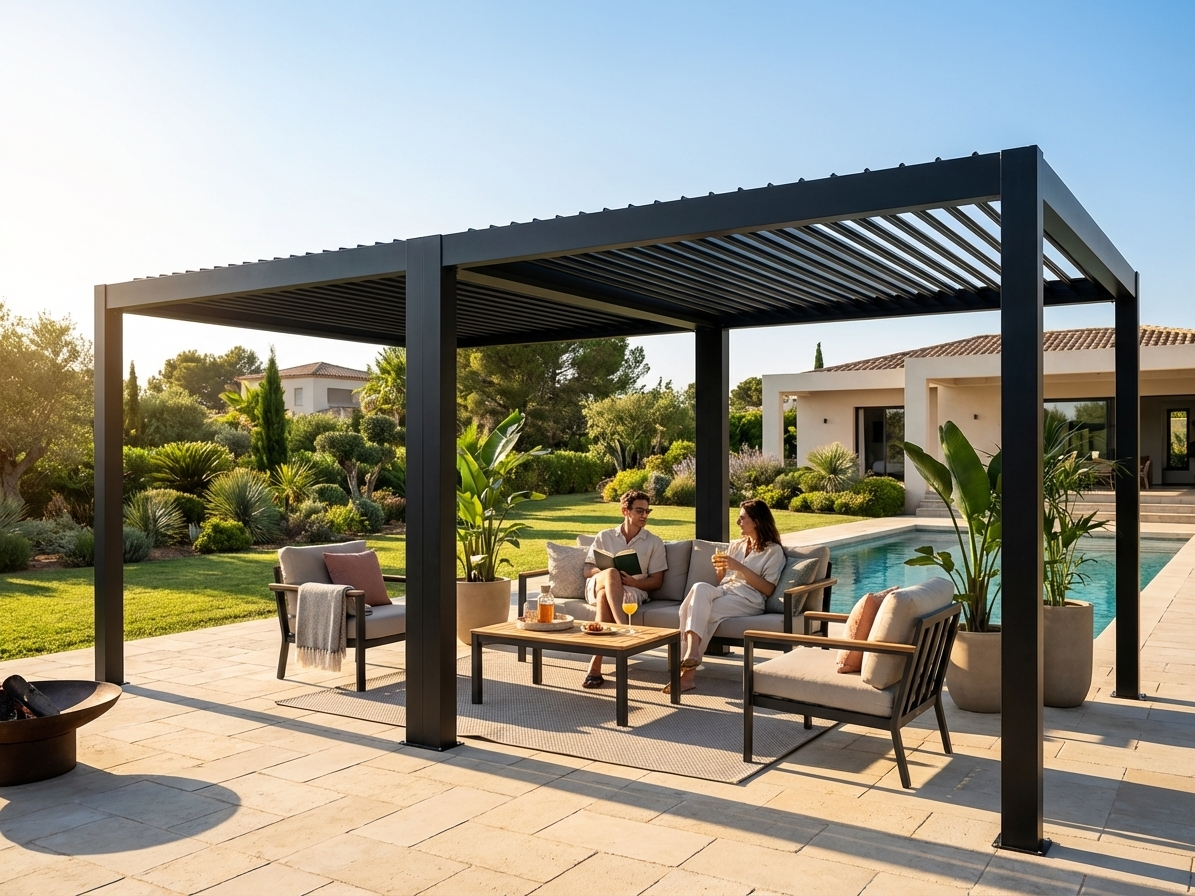 Black aluminium pergola gazebo 3x3 m for outdoor use - view 3