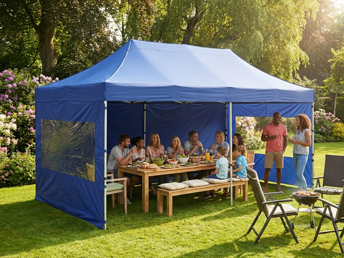 Dark blue pop-up gazebo with steel frame for outdoor events