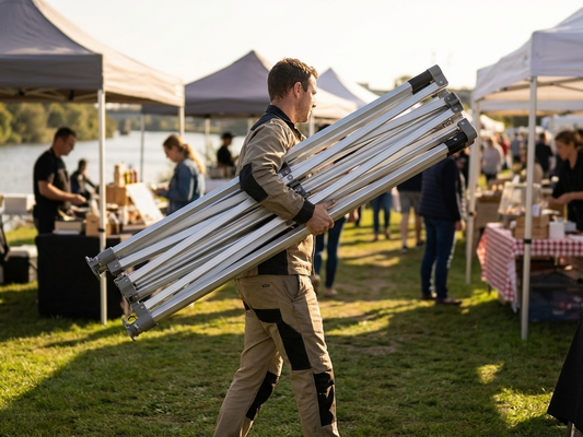 Aluminium gazebo frame for outdoor events, adjustable height