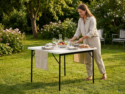 White banquet table 86x86 cm with HDPE and steel construction