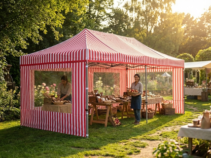 Pop up gazebo in red and white with steel frame for outdoor events