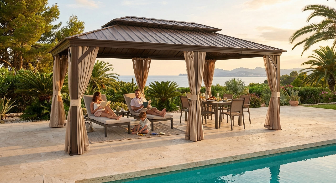 Brown Gazebo with Aluminium Frame for Garden