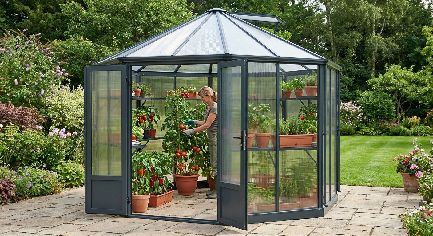 Anthracite polycarbonate orangery with aluminium frame for garden use