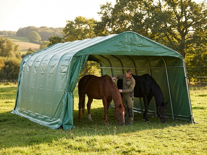 Green livestock shelter made of PVC and galvanised steel for outdoor use - view 3