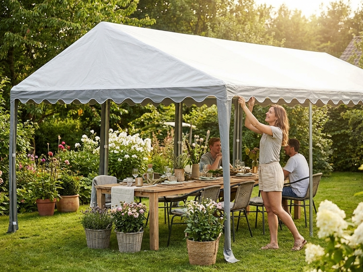 White and grey marquee roof cover in polyethylene, 3x6 meters - product detail