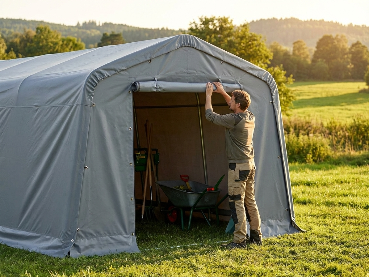 Grey PVC storage tent endwall, 2.4m width, waterproof - view 3