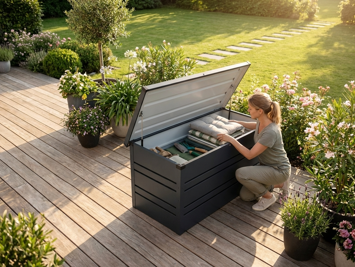 Anthracite garden storage box made from powder-coated steel - view 3