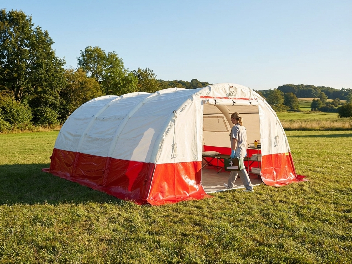 Inflatable medical tent in white and red, emergency shelter - product detail