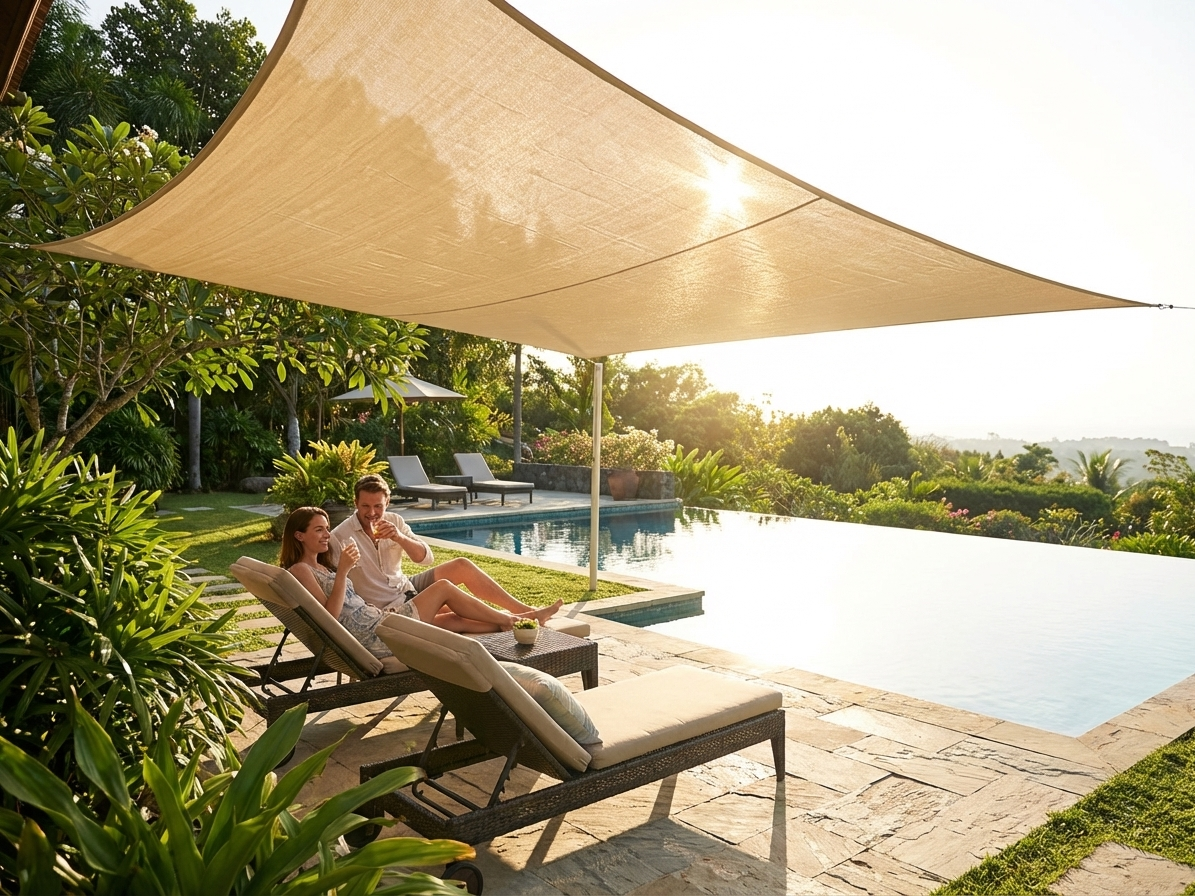Sand coloured sun sail for outdoor shade, 3x4 metres - view 3