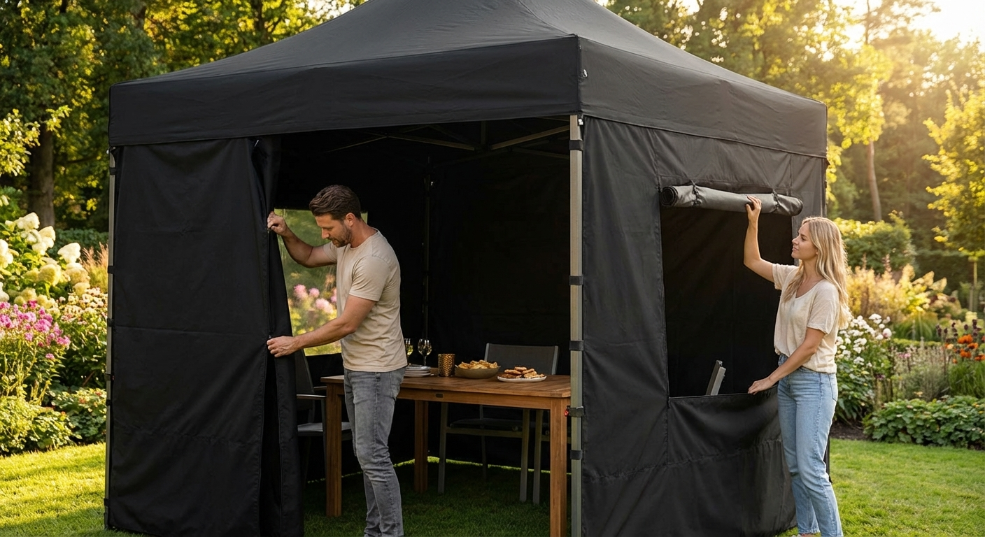 Gazebo Sidewall Kit 3x3m Black Polyester PU for Outdoor Events