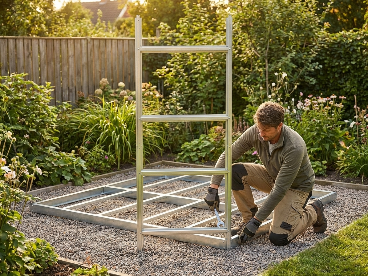 Steel floor frame for garden shed, silver, durable and sturdy - product detail