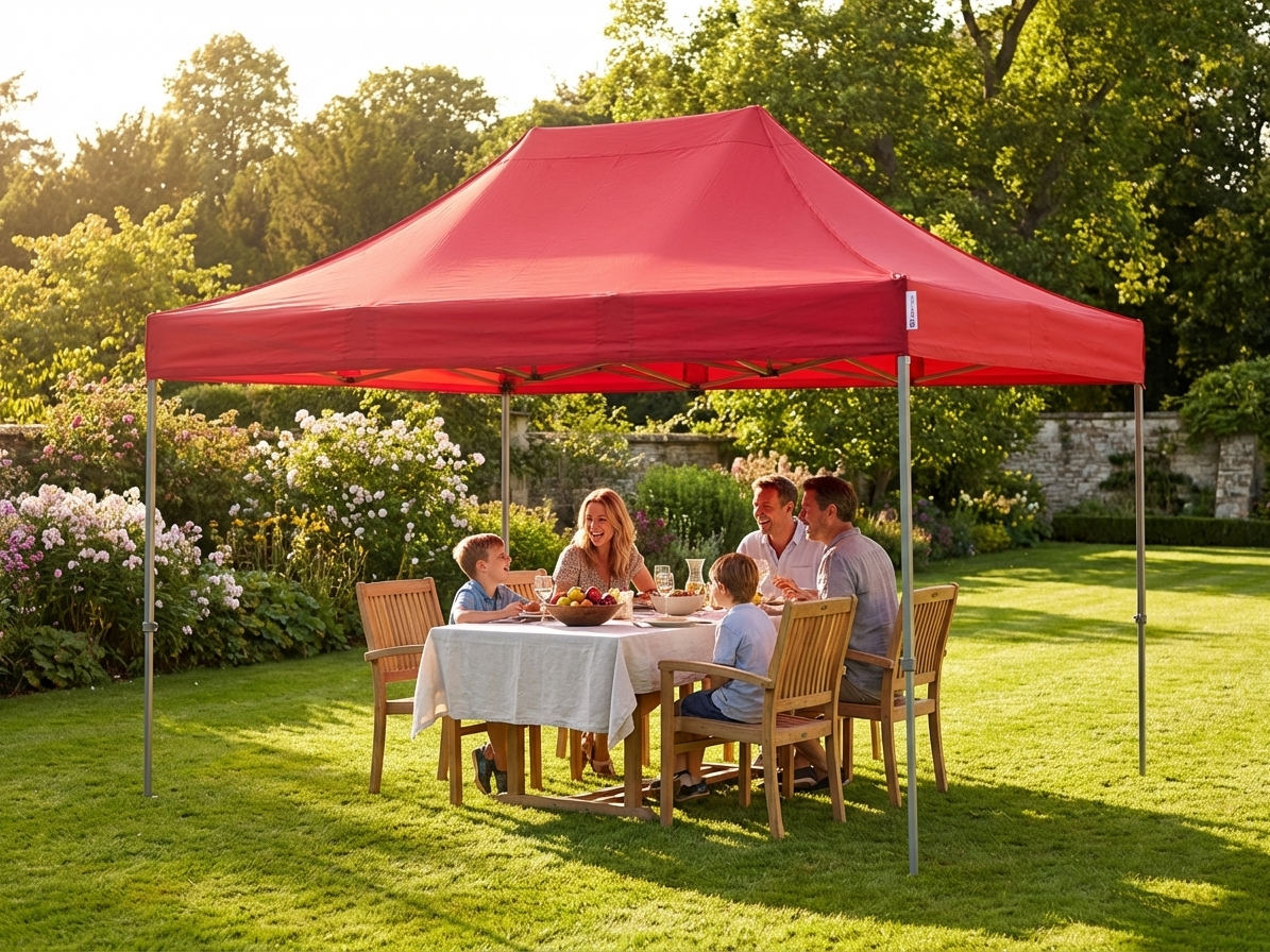 Red pop up gazebo with steel frame for outdoor events