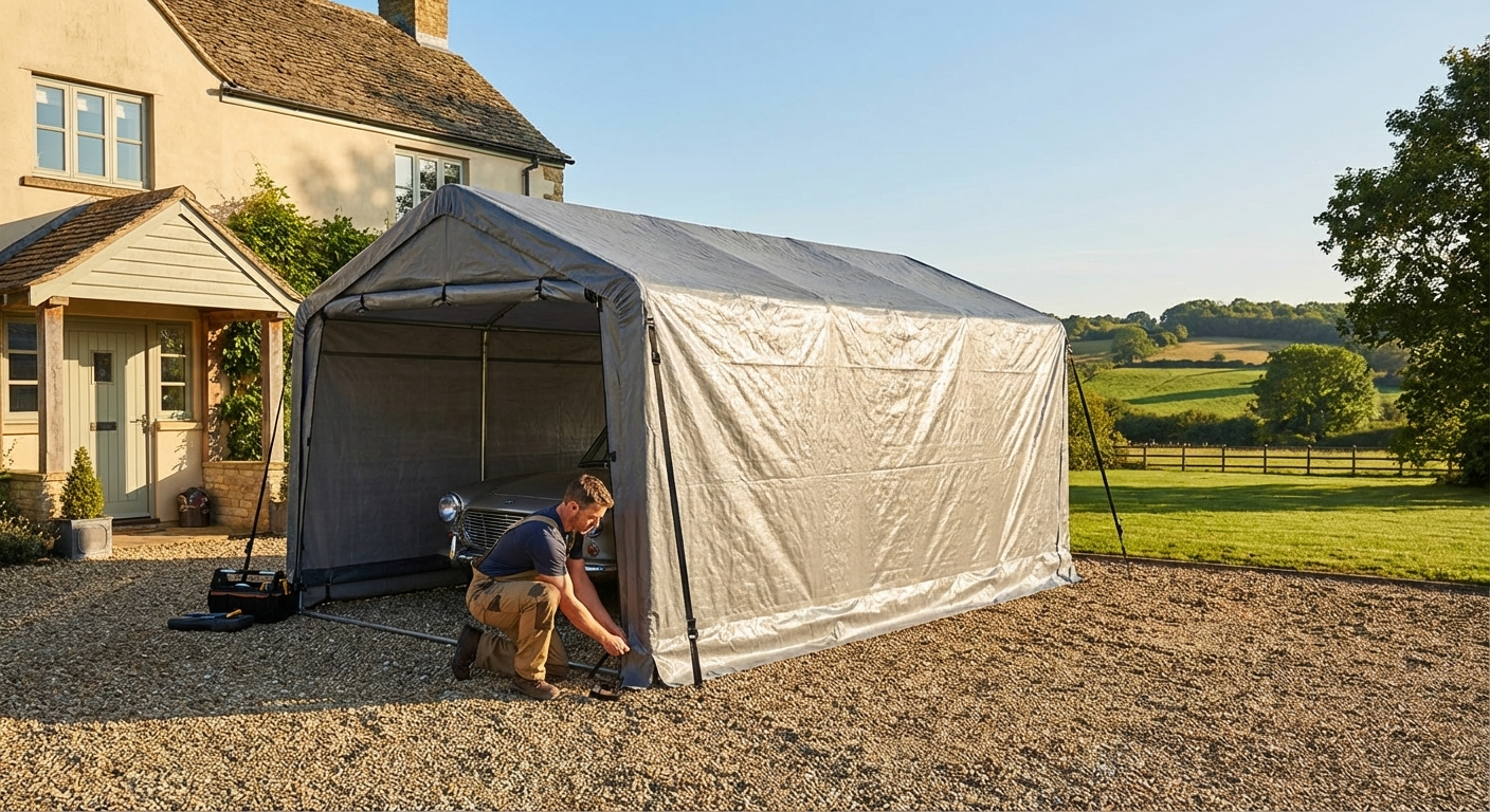 Roof cover for portable garage, 3.6x6 m grey PE tarpaulin - product detail