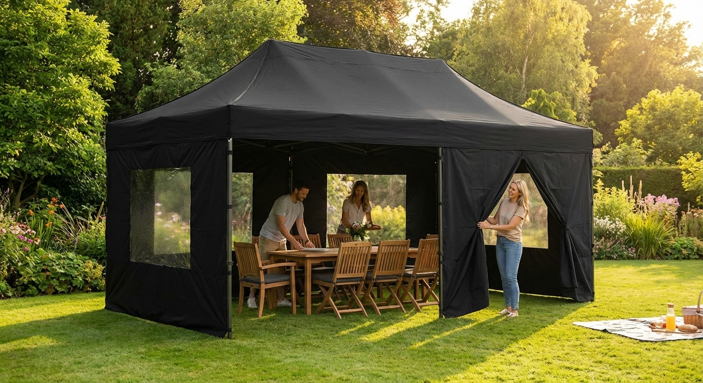 Black pop-up gazebo 3x6m with aluminium frame - view 3