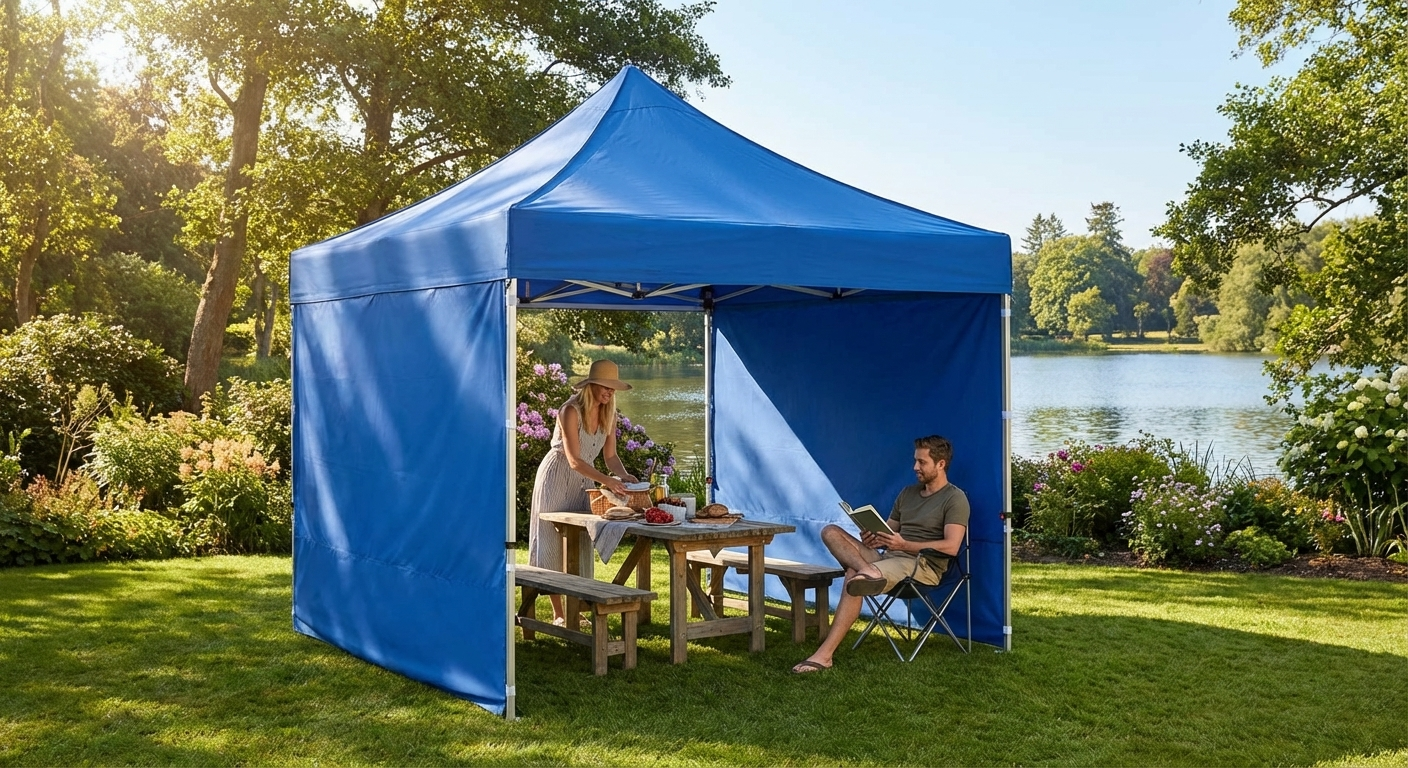 Blue pop up gazebo with steel frame for outdoor events - view 3