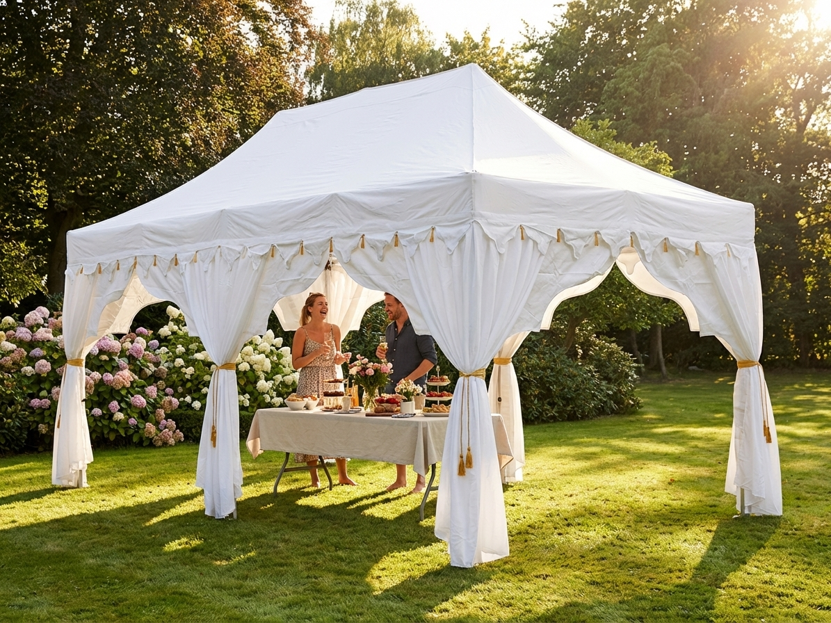 Elegant Pop Up Gazebo 3x6m in White/Gold with Steel Frame