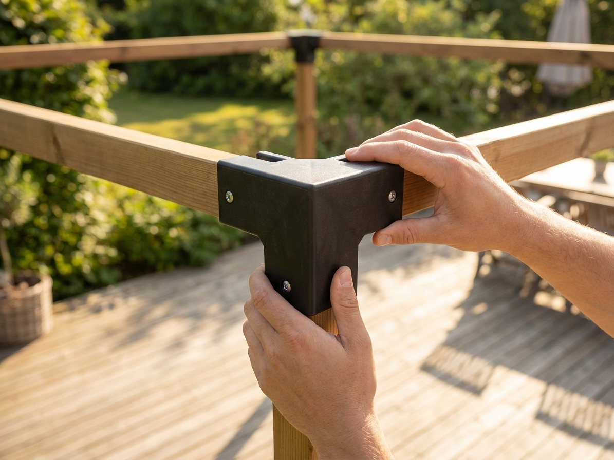 Black corner leg top fitting made of plastic for indoor and outdoor use - view 3