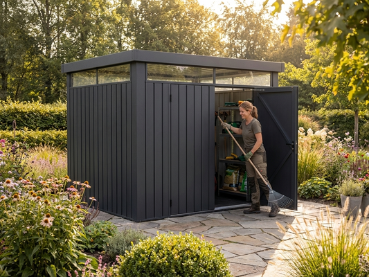Anthracite garden shed made from galvanised steel for outdoor storage