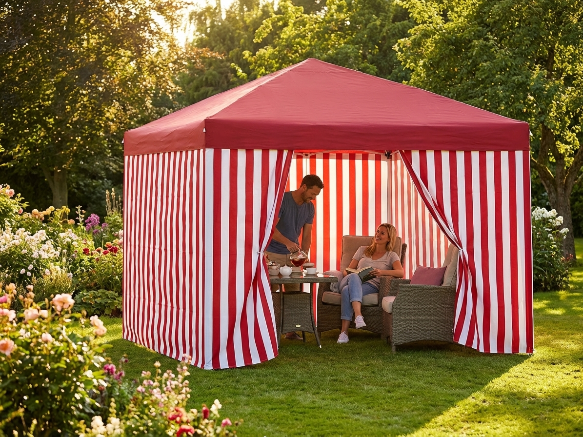 White and red gazebo sidewall kit 4x4m for outdoor use - view 3