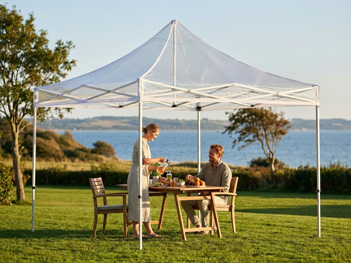 Clear pop-up gazebo 3x3m with PVC roof and steel frame - product detail