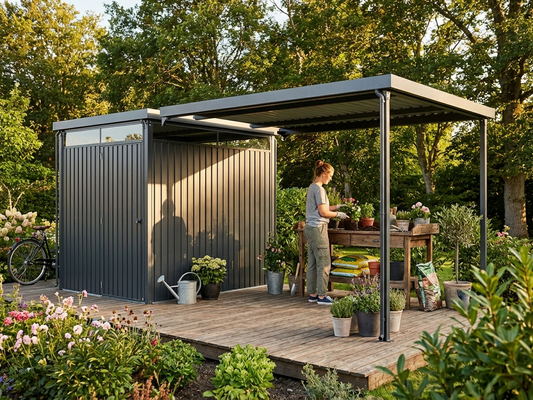Anthracite garden shed extension made of galvanised steel