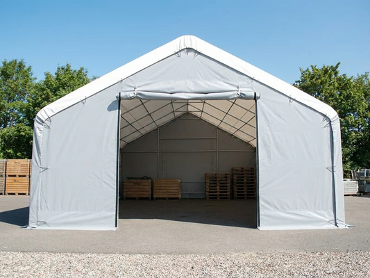 Storage shelter 8x16.2 m in white and grey with PVC and steel construction