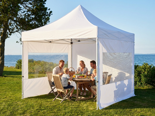 White pop-up gazebo with aluminium frame and sidewalls - product detail