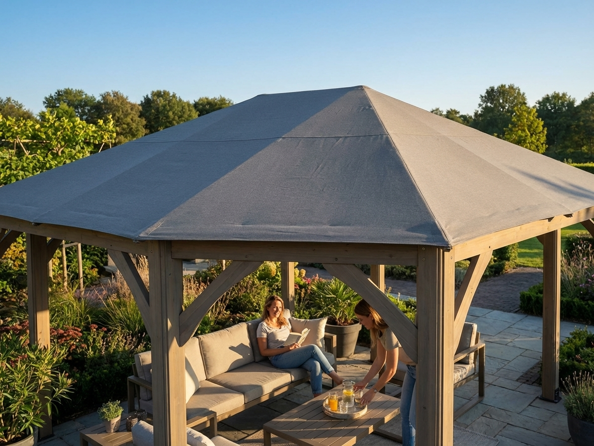 Grey gazebo roof cover for 4x6 m structure, polyester material
